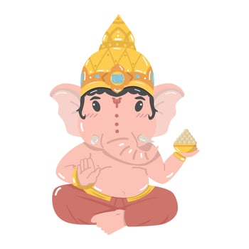 Cute Hindu God Ganesha character vector