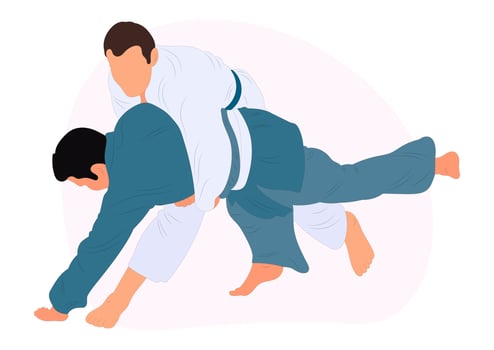 Athlete judoist, judoka, fighter in a duel, fight, match. Judo sport, martial art. Flat style. vector