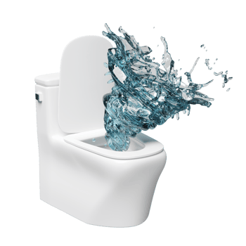 toilet bowl with vortex, twister water splash isolated. powerful suction for thorough cleaning concept, 3d render illustration png