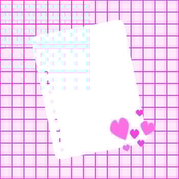 White note paper on a pink background. A sheet of notebook paper was placed on pink checker background with sweet pink hearts on the corner. Valentine's day, love concepts. vector