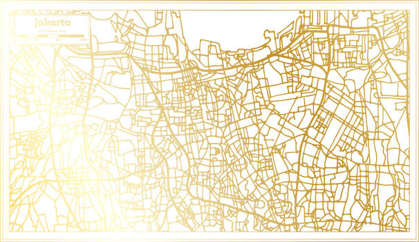 Jakarta Indonesia City Map in Retro Style in Golden Color. Outline Map. vector