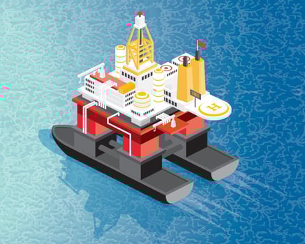 Isometric Oil Rig and Gas Platform in Gulf or Sea. Offshore Oil Drilling. vector