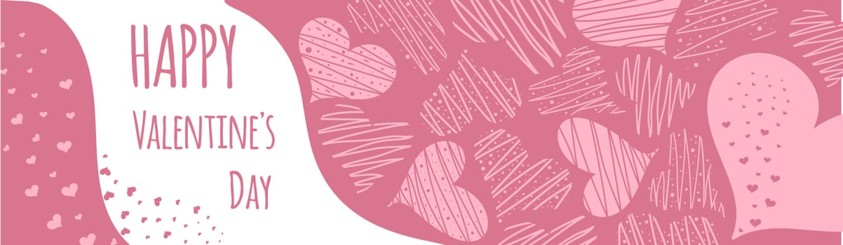 Valentines Day Sale. Banner or poster with many pink hearts. Hand drawn vector illustration, EPS10.