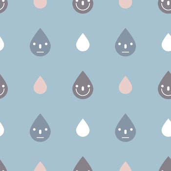 seamless cute rain drop, rainy season weather repeat pattern in blue background,  flat vector illustration design