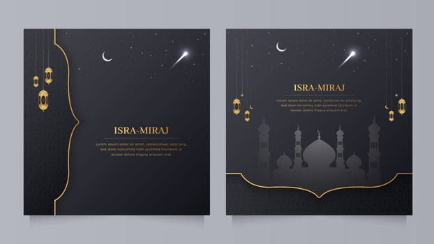 Isra Miraj Islamic Background Miraj un Nabi Night Journey Social Media Post Template with Mosque vector