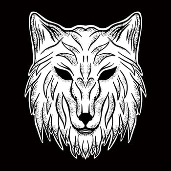 Wolf head art Illustration hand drawn black and white vector for tattoo, sticker, logo etc
