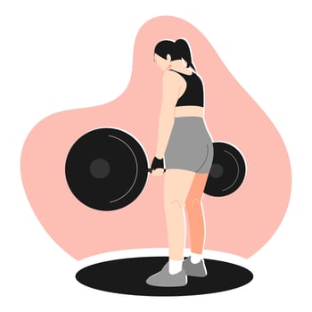 woman lifting weights. female athlete lifting barbell. back view. concept of gym, fitness, exercise, sport. vector illustration in flat style.