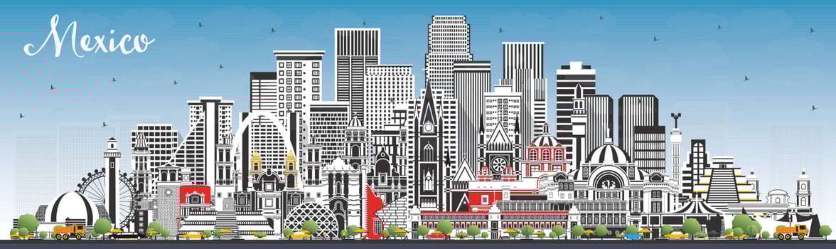 Mexico Country City Skyline with Gray Buildings and Blue Sky. vector