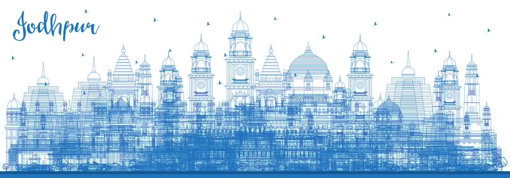 Outline Jodhpur India City Skyline with Blue Buildings. vector