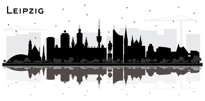 Leipzig Germany City Skyline Silhouette with Black Buildings and Reflections Isolated on White. vector