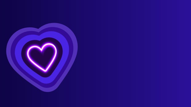 Glowing neon heart with multiple hearts on purple banner with text space vector