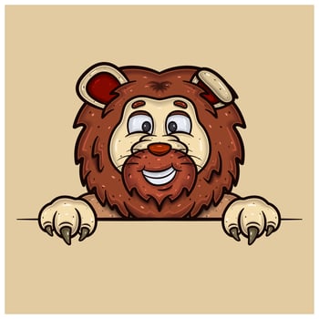 Happy Face Expression With Lion Cartoon. vector