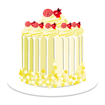 Birthday cake decorated with lemon cream and cherries png
