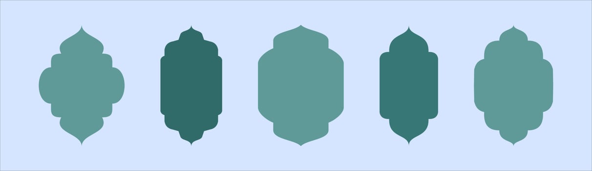 Collection of oriental style Islamic ramadan kareem windows and arches with modern style design, door mosque, mosque dome and lanterns. Ramadan illustration. vector