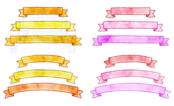 vector hand drawn watercolor ribbon set