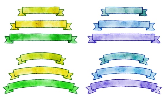 vector hand drawn watercolor ribbon set