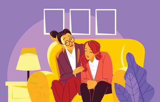 A Girl Consultating With Her Mom vector