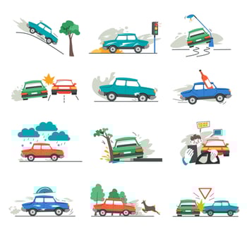 Car accident, crash damaged vehicle on road vector