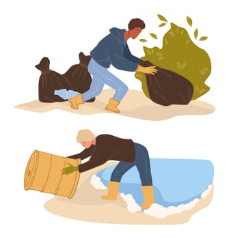 Volunteers cleaning polluted areas, nature care vector