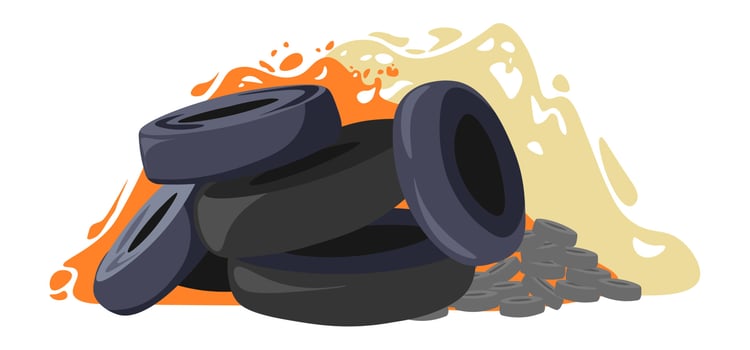 Car tire burning, utilization and recycling vector