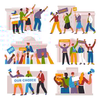 Rally of people, protesting men and women vector