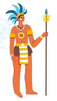 Maya warrior, man with spear and feather hats vector