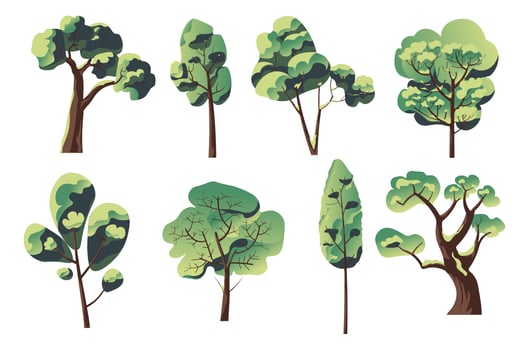 Park or forest trees, wood and lush greenery set vector