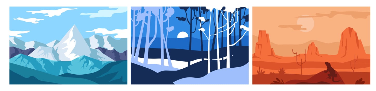Winter mountain landscape, forest and desert view vector