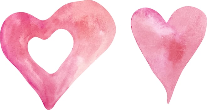 Watercolor set of pink, purple and red hearts for St Valentines Day vector