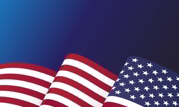 closeup of american USA flag, stars and stripes, united states of america on blue background vector