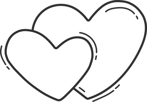 2 hearts, doodle black line. png