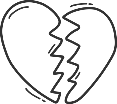 broken heart, doodle black line. png
