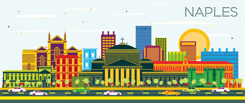 Naples Italy City Skyline with Color Buildings and Blue Sky. vector
