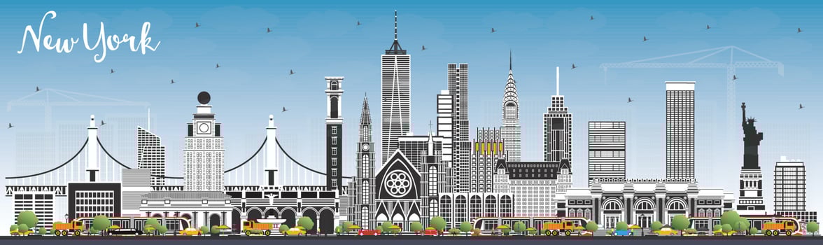 New York USA City Skyline with Color Buildings and Blue Sky. vector