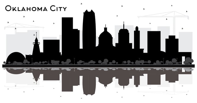Oklahoma City Skyline Silhouette with Black Buildings and Reflections Isolated on White. vector