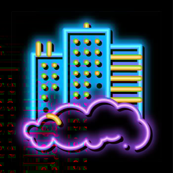 Building Skyscraper And Smog neon glow icon illustration vector