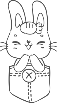 Happy smile Kawaii bunny rabbit in t shirt pocket cartoon doodle hand drawing outline for colouring png