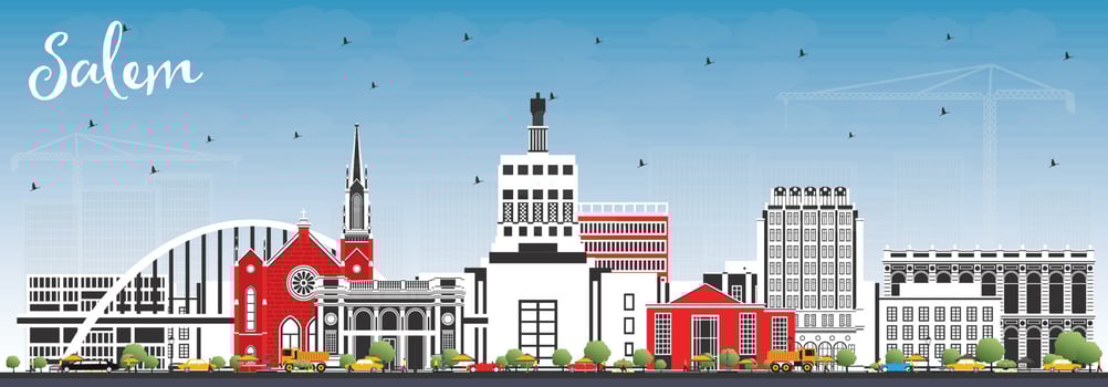Salem Oregon City Skyline with Color Buildings and Blue Sky. vector