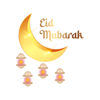 islamic  eid mubarak  with beautiful  lantern and crescent moon png