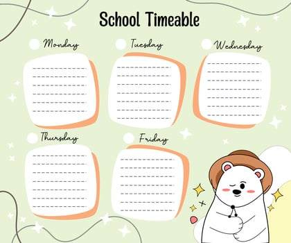 kawaii bear weekly planner vector