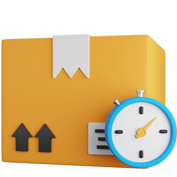 3d rendering shipping box with stopwatch isolated png