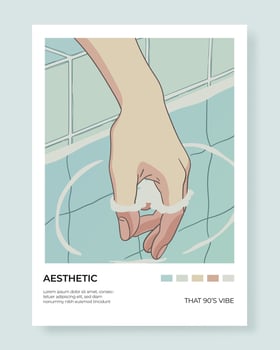 Summer swimming pool surface and hand, anime aesthetic, manga style, lazy sunday nostalgic feeling vector