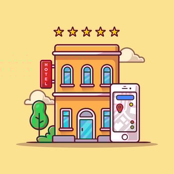 Booking Hotel Online Cartoon Vector Icon Illustration. Business Technology Icon Concept Isolated Premium Vector. Flat Cartoon Style