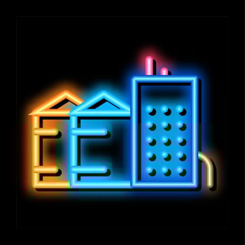 heaters with residential buildings neon glow icon illustration vector