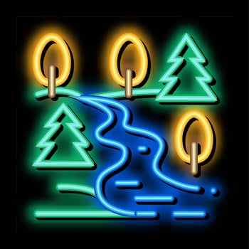 mountain and forest terrain neon glow icon illustration vector