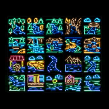 River Landscape neon glow icon illustration vector