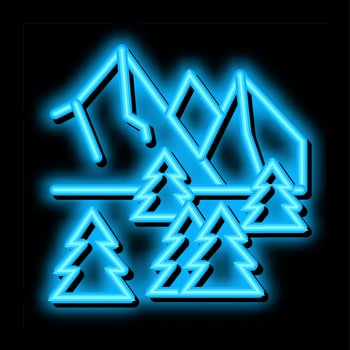 snowy mountain and forest nature neon glow icon illustration vector