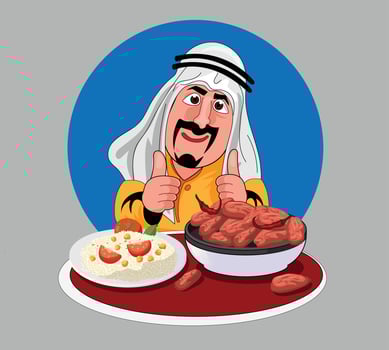 Arab man showing traditional dish vector illustration