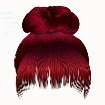 bun  hairs with fringe  Red colors . women fashion beauty style . vector