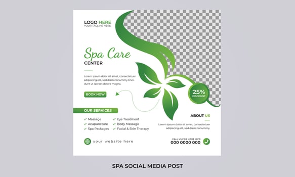 Modern spa beauty center and massage Social media post Square promotion Banner and web internet ads template design. vector
